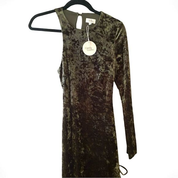 Camila Coelho Revolve Gabriel Maxi Olive Green crushed velvet lace up dress S - Picture 15 of 16